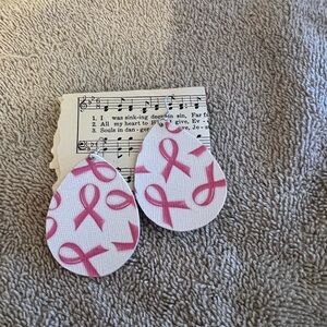 Breast Cancer Awareness Handmade Leather Drop Earrings Pink White